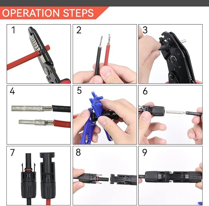 HKS Solar PV Cable Crimping Tool for Solar Connectors, AWG14-10 (2.5/4/6mm²) - 7 Inch Small Piler