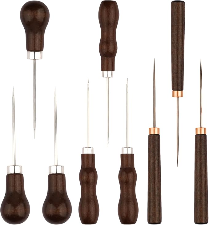 9 PCS Leather Awl Tool Set - Professional Punch & Stitching Awl Tool, Gourd Shape Handle Punch Tools, Scratch Awls Sewing Tool for Leathercraft, Shoe Repair, DIY Sewing & Woodworking