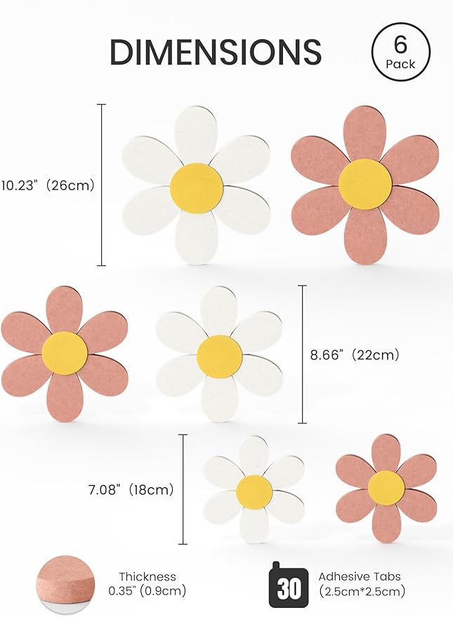 Fluxynara 6 PCS Daisy Felt Flower Wall Decor, Daisy Bulletin Board - Image 2