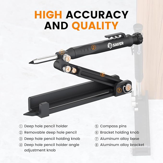 Saker Multi-function Scribing Tool- Construction Pencil- Aluminum Alloy Scribe - Image 4