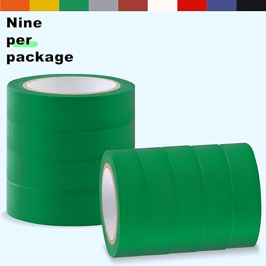 Romeda 9 Pack Electrical Tapes, Electrical Tape Water, Sun, and Oil Resistant, Electrical Tape is Suitable for Most Domestic, Commercial, and Industrial environments - Green