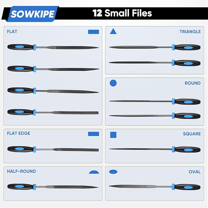 17-Piece Metal File Set with Carrying Case, 4 Large Metal Files, 12 Small Needle Files, and Cleaning Brush, Perfect for Wood, Plastic, and More