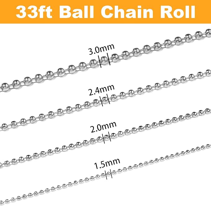 Jishi Steel Ball Chain Bead Dog Tag Chain Beaded Necklace Chains - Image 7