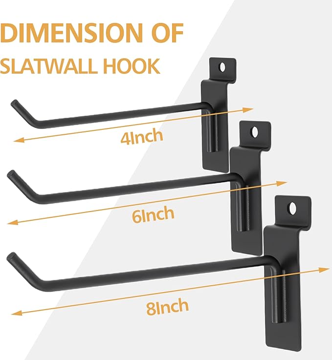 Slatwall Hooks Assortment Kit, 30 Pcs 4" Black Metal Display Hooks for Slat Wall Panels, Garage Storage, Pegboard, Gridwall, Retail Store Organization Accessories
