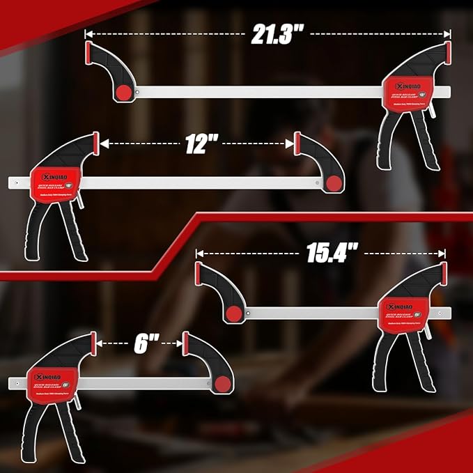 XINQIAO Bar Clamps for Woodworking 6 Inch (4) 12 Inch (2) Wood Clamps Set, One-Handed Spreader with 150lbs for Stable and Reliable Fixing Solutions