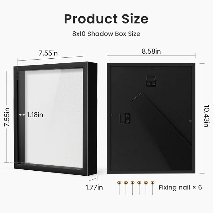 8x10 Shadow Box Frame with Linen Background & Metal Push Pins, Plexiglass Front - Image 2