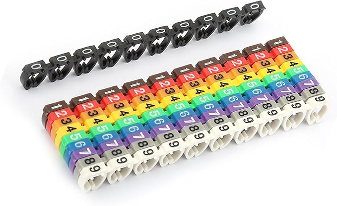 Wire Number Labels, 0.3 x 0.2in Colorful Wire Number Tube Cable Marker, Digital Number Clip on Wire Marker, Plastic Wire Numbering Marker for Wires Management, 100Pcs