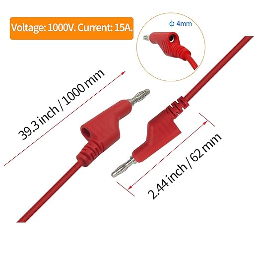 Makeronics 5pcs Banana to Banana Plug Test Lead Set for Multimeter | 4mm Stackable Banana Plug | 39.37inch / 1m length Flexible Electrical Test Wires 1000V/15A | 5 Colors (Black/Red/Green/Blue/Yellow)