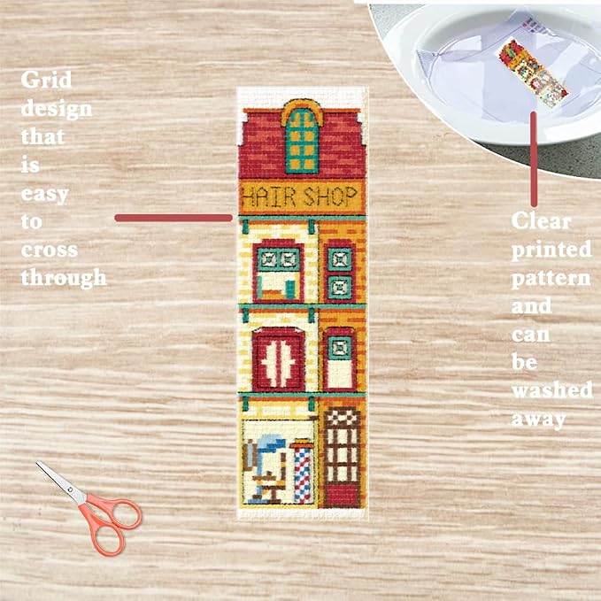 FREEBLOSS 6 Set Cross Stitch Bookmark Kit Stamped Cross Stitch Kit Street View - Image 3