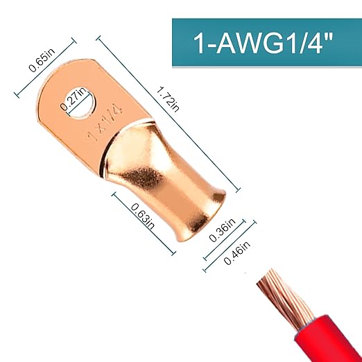 8PCS Battery Cable Ends, 1 Gauge Wire Connectors 1/4 Copper Wire Lugs, Bare Copper Eyelets with Heat Shrink Tubing by HOUSUN