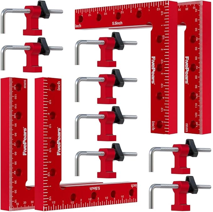 Fivepears 4 Pack 90 degree positioning square clamps set for woodworking, 5.5" x 5.5"(14 x 14cm) aluminum precision right angle corner clamp for square picture frame tool box cabinet drawer and wood