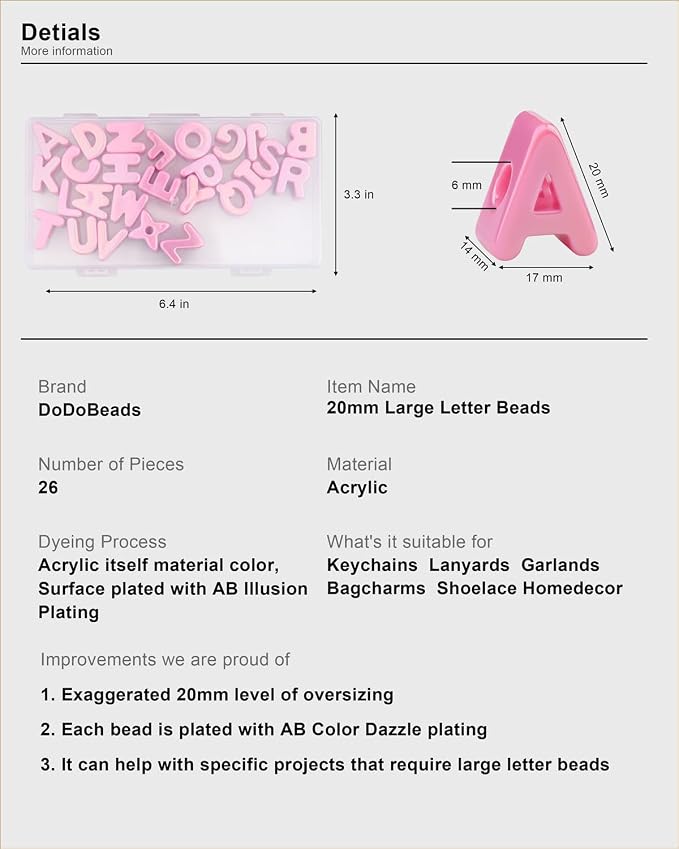 26 Pcs Cute Large Pink Letter Beads, 20mm Jumbo Square Acrylic Letter Beads - Image 6