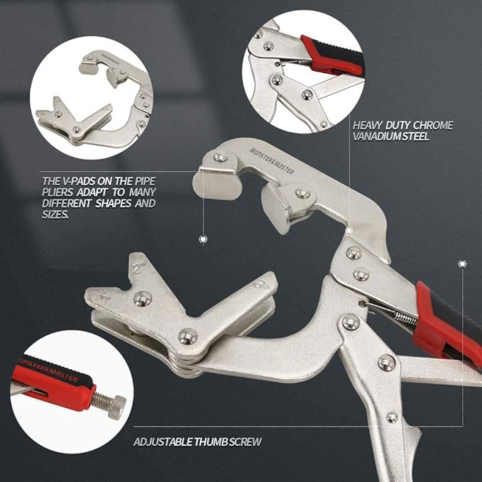 Monster & Master Welding Pipe Plier Clamp, Fast Release, C-Clamp Locking with Large V-Pads, 10 Inch (2-Piece), ATHUS-MM-WLP-S9x2