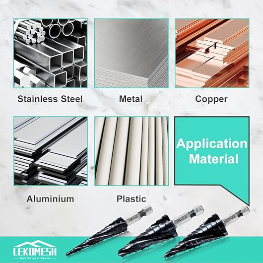 Cobalt Step Drill Bit Set - 3pcs 1/4"-3/4" 1/8"-1/2" 3/16"-7/8" Four Spiral Flute Step Drill Bit M35 with Impact Ready Unibit for Stainless Steel Metal Aluminium Copper Wood Plastic