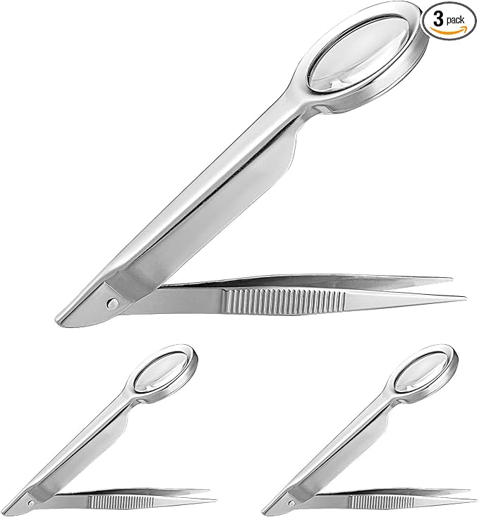 Weewooday 3 Pieces Magnifying Glass Tweezers Splinter Tweezers by Weewooday