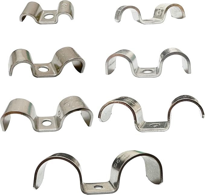 6pcs 20mm(7/9 inch) Double Line Clamp Heavy Duty 1 Hole Conduit Strap 304 Stainless Steel M-Type Pipe Strap For Wire Pipe Cord Installation