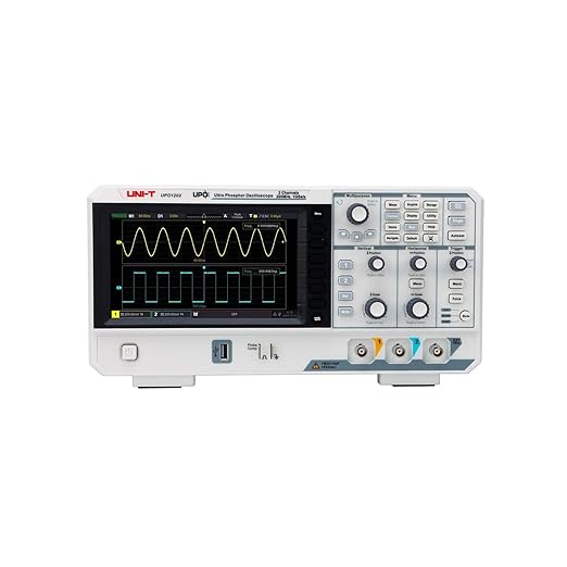 UNI-T UPO1202 200MHz 2Ch DSO Ultra Phosphor Digital Oscilloscope 1 GSa/s Memory Depth 56 Mpts 500,000 wfm/s 7in Display 1Mpts FFT Sampling Points