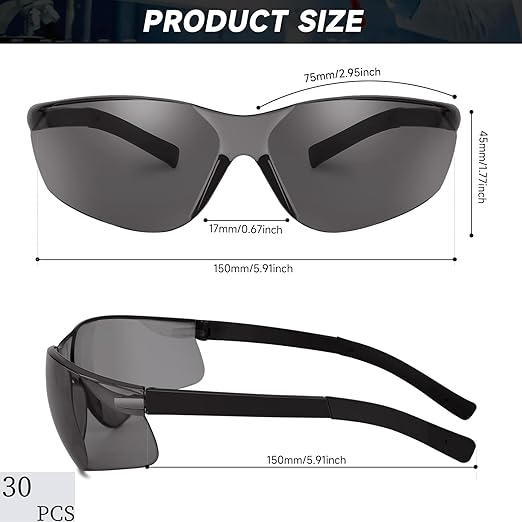 30 Pack Tinted Safety Glasses with ANSI Z87.1 Scratch Resistant Scratch Resistant Eyewear for Women Man Lab Goggles Eye Protection