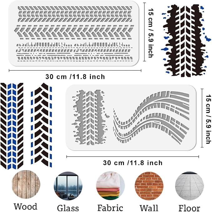 2Pcs Car Tire Tracks Stencils for Painting, 11.8"x5.9" Splice Texture Stencil - Image 2