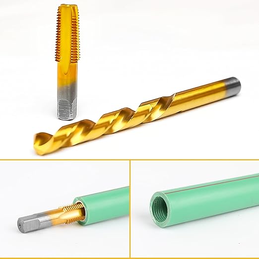 1/4-18 NPT Pipe Tap and 7/16" Drill Set,M2 HSS Hand Threading Plumbing Tap Set for Plumbers Mechanics DIY Thread Cutting Tools