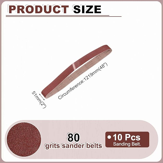 HARFINGTON 2 x 48 Inch Sanding Belts, 6 Pcs 80 Grit Aluminum Oxide Belt Sander Abrasive File Belt for Woodworking, Metal Polishing, Knife Sharpener