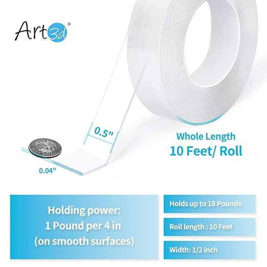 Art3d Double-Sided Mounting Tape, Transparent - Image 2