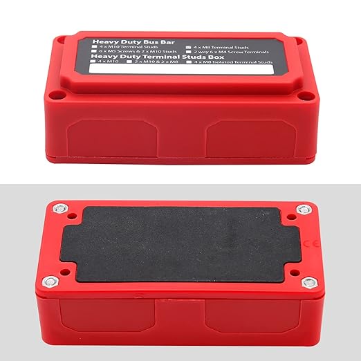 300A Bus Bar Box 12V 24V 48V DC Terminal Studs 4XM8(5/16") Heavy Duty Bus Bar Power Distribution Block for RV Car Truck Battery Marine Automotive, Red