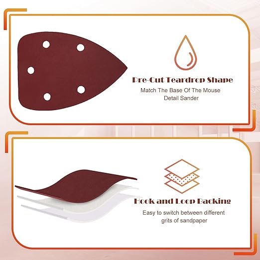 800 Grit Mouse Sander Sandpaper, Jamiikury 5 Hole Detail Sander Sandpaper Palm Sander Paper Mouse Sanding Pads Hook and Loop Sanding Sheets - Pack of 20