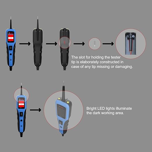 Automotive Power Circuit Probe Tester 12-24V Trailer Light Tester with 0.7mm Non-Piercing Probe Kits&40FT Cord Resistance&Duty Cycle Digital Multimeter Short&Open Finder Diode Diagnostic Tool
