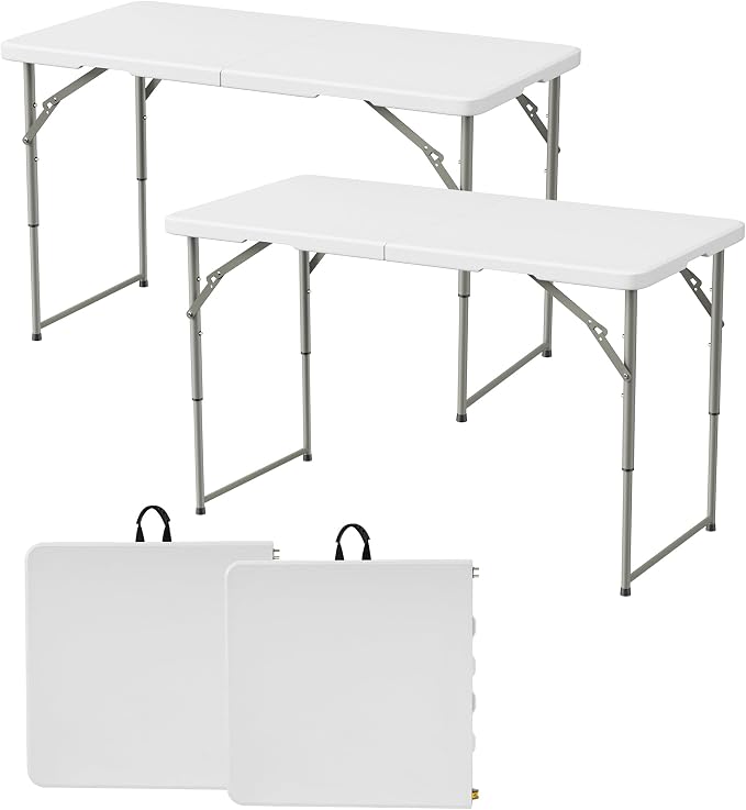 Elevon Folding Table Set of 2, 4 Feet Heavy Duty Fold-in-Half Utility Table by ELEVON