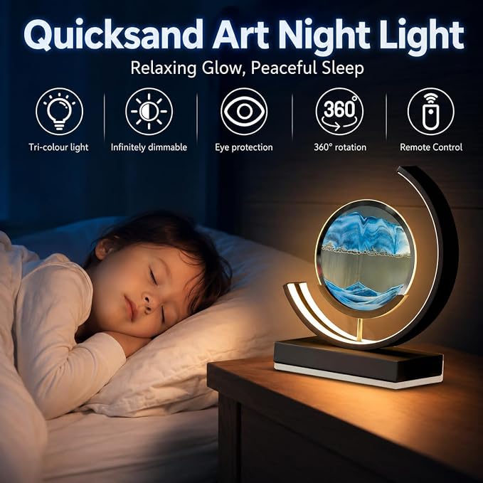 Moving Sand Art Lamp, 360 Degree Rotating Sands of Time Lamp - Image 3