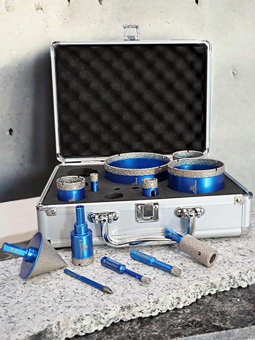 Diamond Core Drill Bit Set - BRSCHNITT Diamond Hole Saw Kit for Porcelain Tile Ceramic Marble Granite Drilling,Triangle Shank Drill（6+6/8/10/20/25/35/50/75/100mm&20finger bit&50chamfer bit）.
