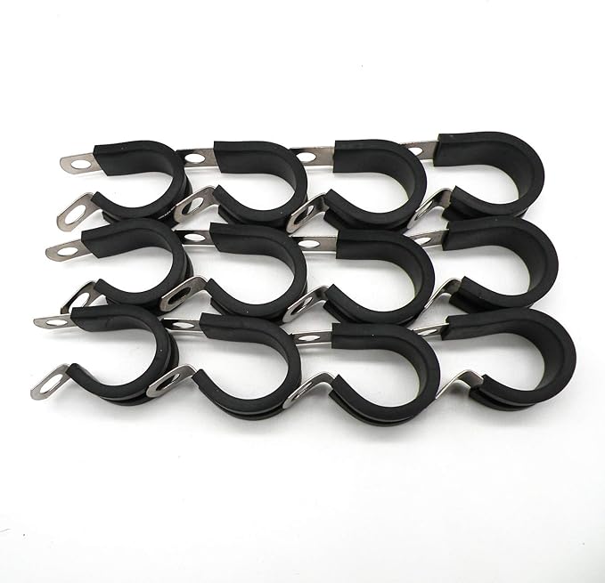 1/2" Cable Clamp Stainless Steel Rubber Cushioned Insulated Metal Clamp, Tube Holder for Tube, Pipe or Wire Cord Installation (12 Pack)
