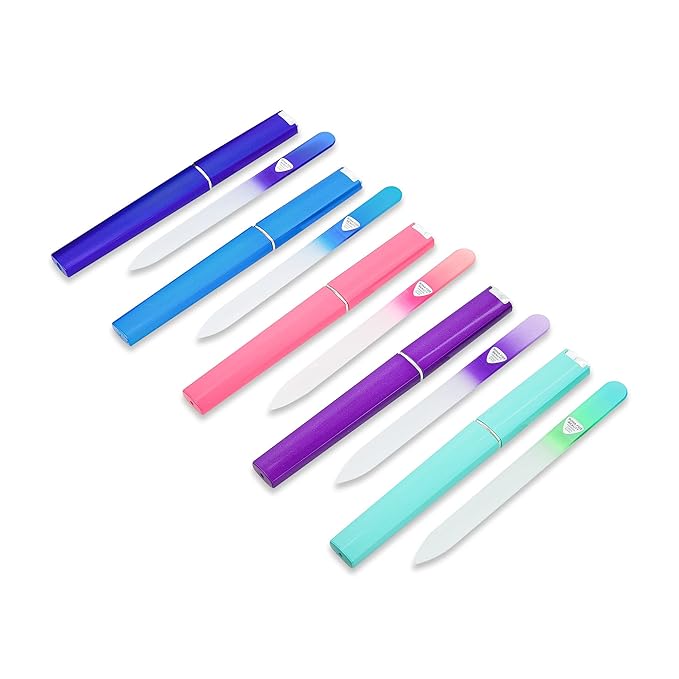 BONA FIDE BEAUTY Czech Glass Files for Nails, 5-Pieces Manicure Glass Fingernail Files with Cases (Malibu Color Set)
