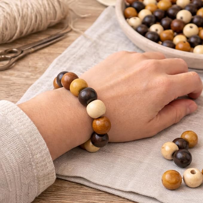 400pcs 12mm Large Wooden Beads for Crafts, Big Hole Natural Wood Beads Bulk - Image 4