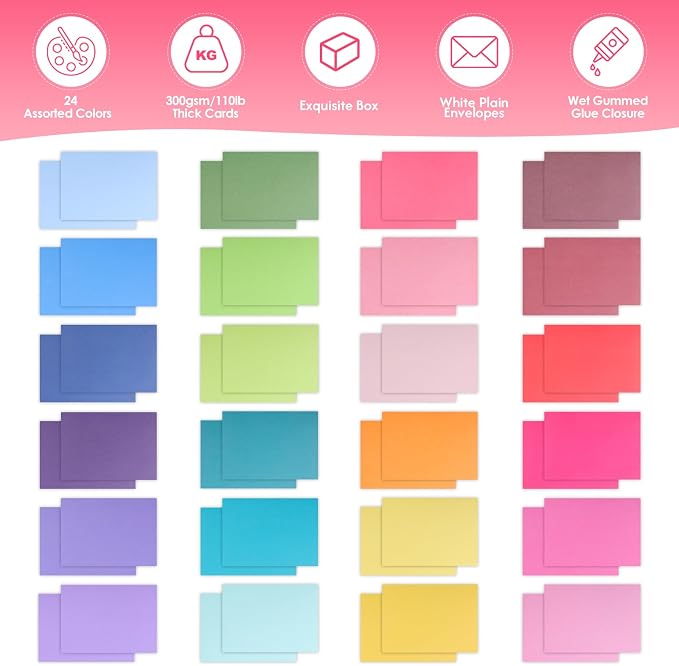 48 Pack Blank Folded Cards and Envelopes Colored Cards White Envelopes 5 x 7 - Image 3