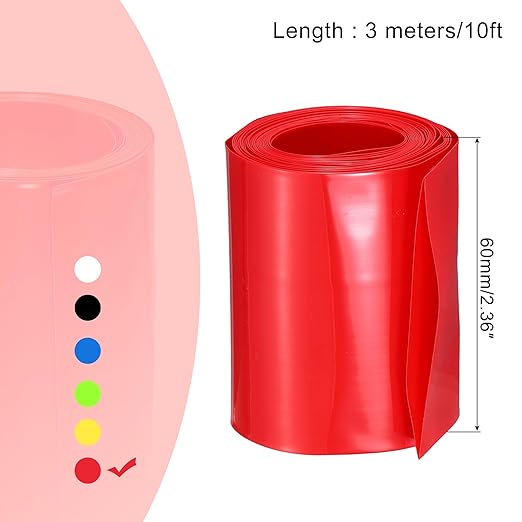 MECCANIXITY Battery Wrap PVC Heat Shrink Tubing 38mm Dia 60mm Flat 10 Feet(3meters) Red Good Insulation for Battery Pack