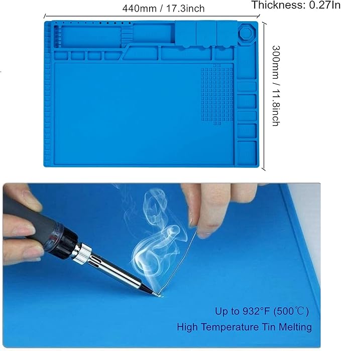 Premium Heat Resistant 932°F Blue Magnetic Repair Work Mat Large Silicone Soldering Mat for Soldering, Electronics, Computer Cellphone Repair, BGA Soldering Gun Iron Workbench Protection
