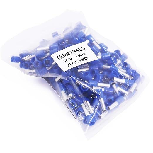Fidioto 10AWG Wire Ferrule Terminals, 250pcs AWG10 Blue Terminal Connector Terminals for Electric, Industrial, Chemical Industry, Power Control System, etc.