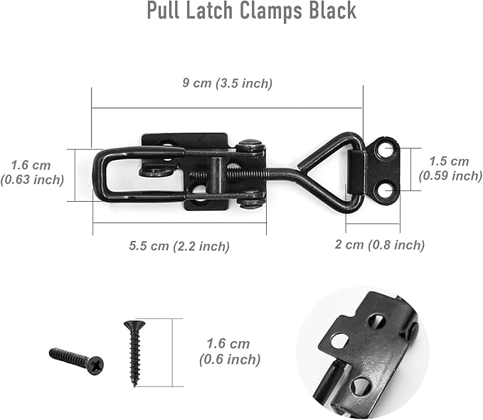 4 Pack Adjustable Black Toggle Clamp Latch (4001) Heavy Duty 220 lbs Toggle Latch & Quick Release Metal Pull Latches, Easy to Install for Lid Box Case Door Smoker room(20pcs 0.6" Screws)