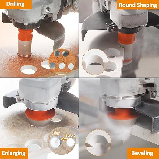 Diamond Core Drill Bit Kit BGTEC Diamond Hole Saw Tile Cutter for Porcelain Tile Ceramic Marble Brick, 5/8"-11 Thread 20mm+0-20mm Diamond Chamfer Finger Bit+HEX Adapter