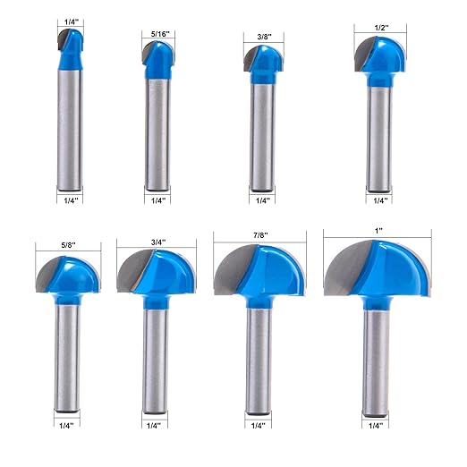 8PCS Round Nose Router Bits Set, 1/4-Inch Shank Woodworking Drill Bits Kit - for Roundover, Rabbeting, Tongue & Groove, Cabinet Door, Rail & Stile Joinery
