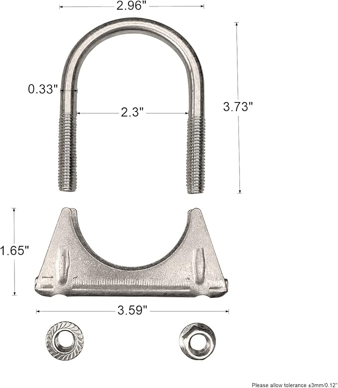 Heavy Duty 2.125" (2 1/8 Inch）Exhaust Tail Pipe Stainless Steel Saddle Style U-Bolt Muffer Clamps