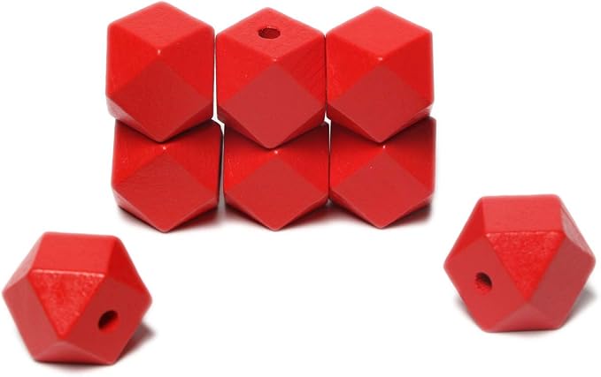 20mm Geometric Wood Beads Red Polygon Wooden Spacer Beads Decor by woodeni