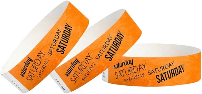 500 WristCo Saturday Neon Orange Tyvek Wristbands for Events - ¾” x 10” - Waterproof Recyclable Comfortable Tear Resistant Paper Bracelets Wrist Bands for Concerts Festivals Admission Party
