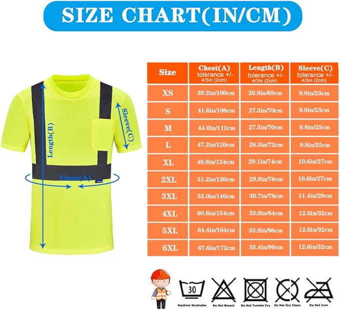 AYKRM Safety T Shirt Reflective High Visibility hi vis Long Sleeve T Shirt (XS-6XL)