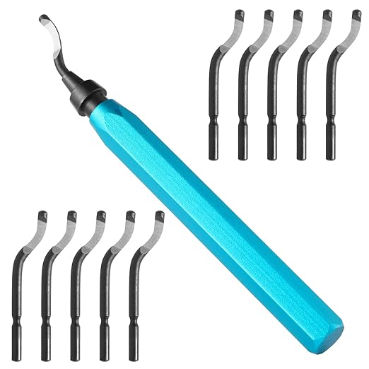 Deburring Tool Set with 11pcs High Speed Steel Swivel Blades, Deburring Tool 3D Printing Burr Removal Blades, Deburring Tools for Metal, Resin, PVC Pipes, Copper, Plastic, Aluminum