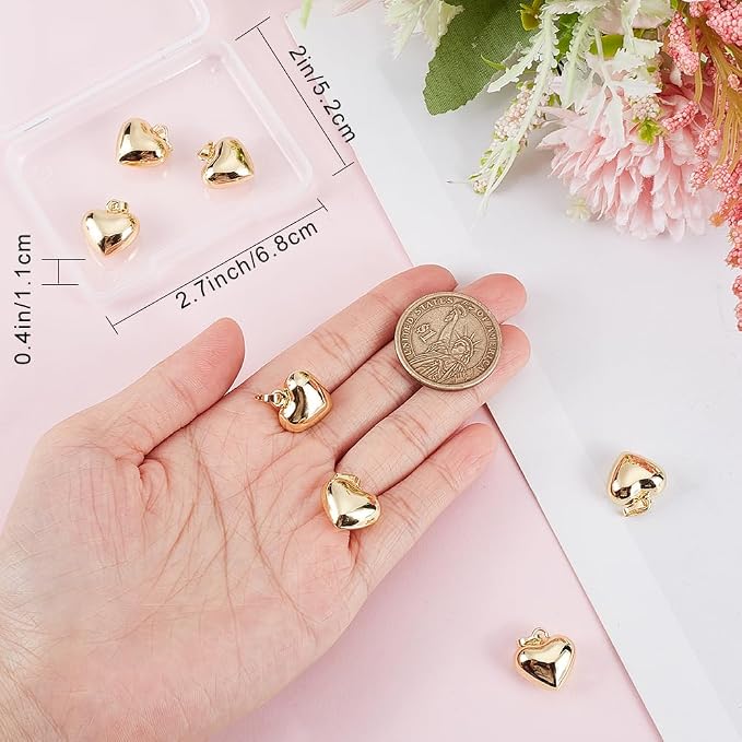 Beebeecraft 1 Box 10Pcs Puffed Heart Charm 18K Gold Plated Smooth Small Love - Image 3