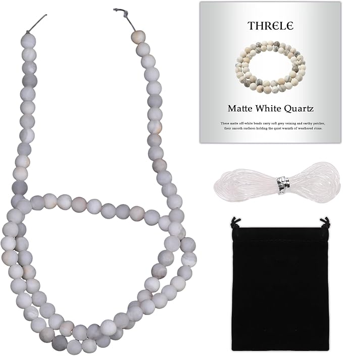 4mm Matte White Quartz Bead, 15-Inch Matte Round Loose Stone Beads by THRELE
