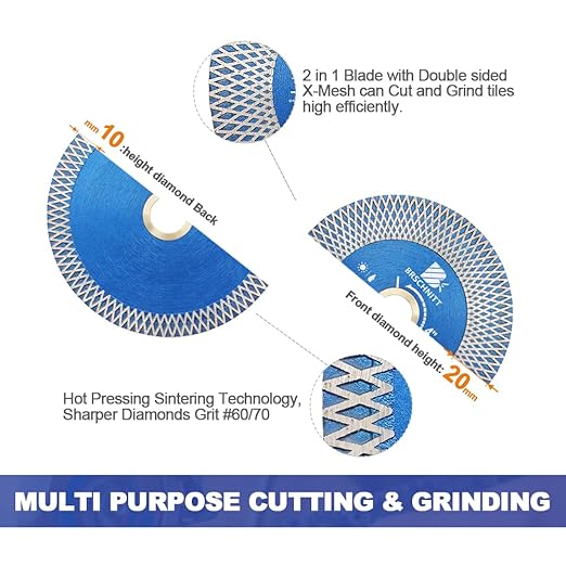 Diamond Porcelain Tile Saw Blade - BRSCHNITT 5" Super Thin Diamond Cutting Grinding Disc with X Teeth Arbor 7/8“-5/8“ for Ceramic Tiles,Granite,Marble Angle Grinder Circle Saw Blade